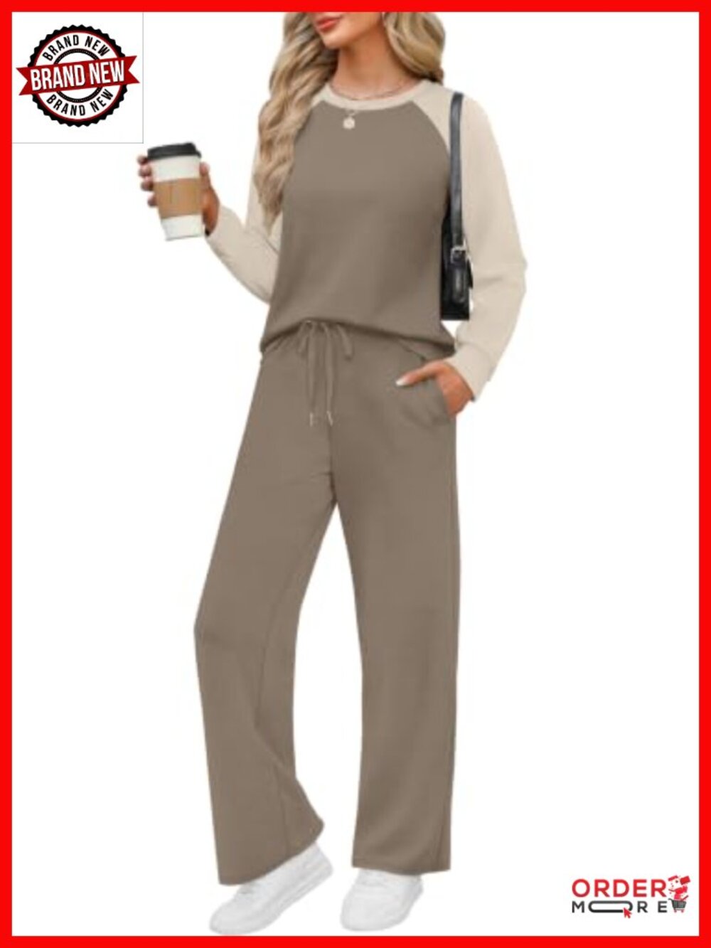 Women's 2 Piece Wide Leg Pant Set with Pockets and Drawstring Waist